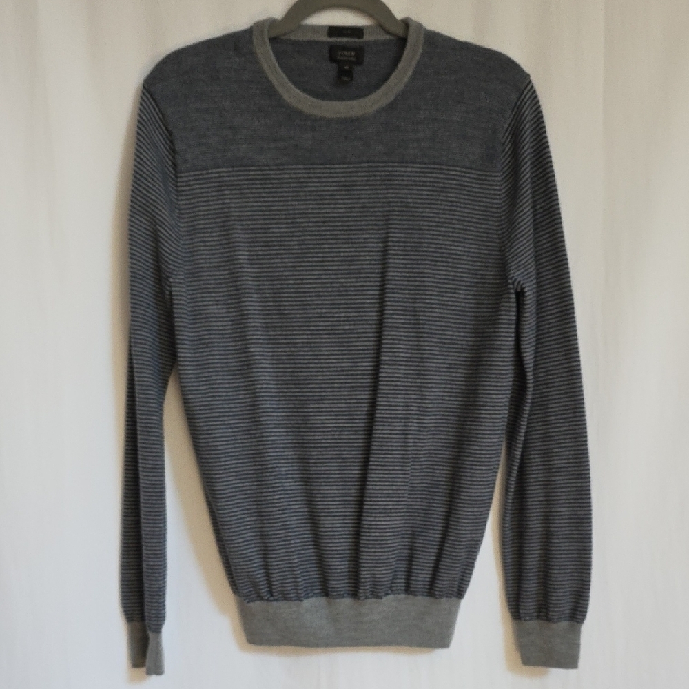 J. Crew Blue & Gray Stripe Merino Wool Mens Sweater.  Size Medium